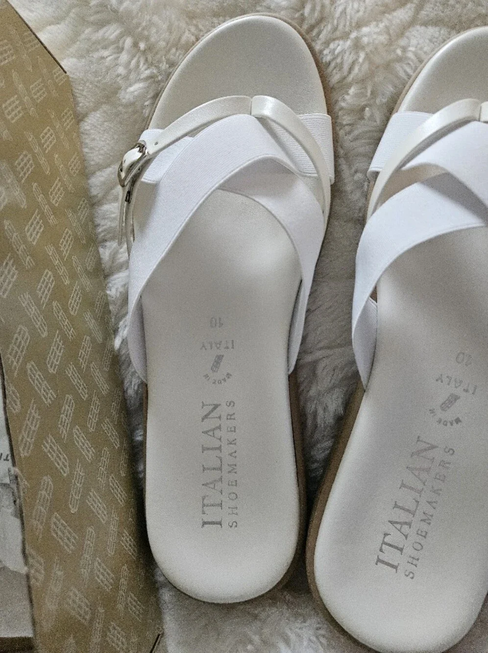 Italian Shoemakers White and Tan Crisscross Platform Sandals